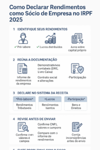 Infográfico Como Declarar Rendimentos como Sócio no IRPF 2025